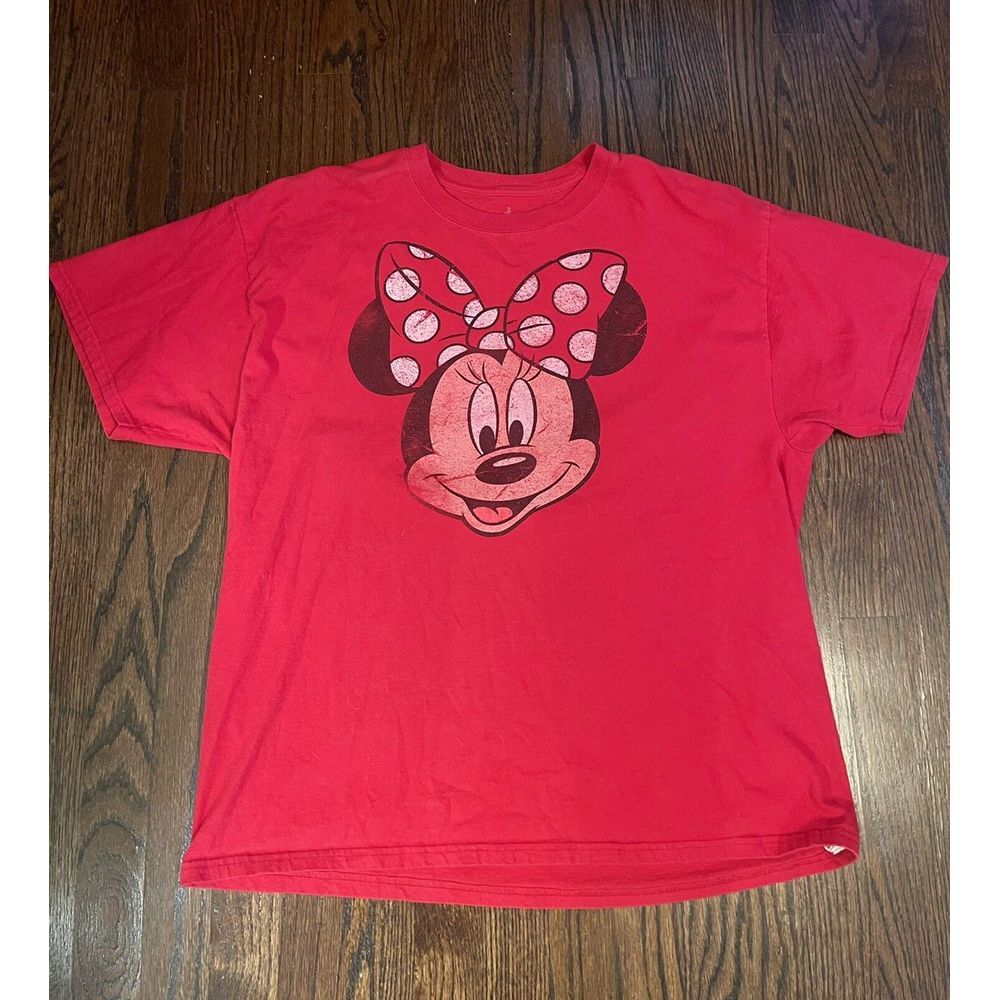 Disneyland Ladies Minnie Mouse Souvenir Red T Shirt Size XL Front & Back